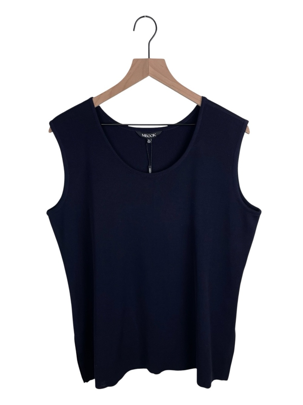 NEW Misook Double Scoop Neck Knit Shell Tank Size XL Navy Blue Wrinkle Resistant